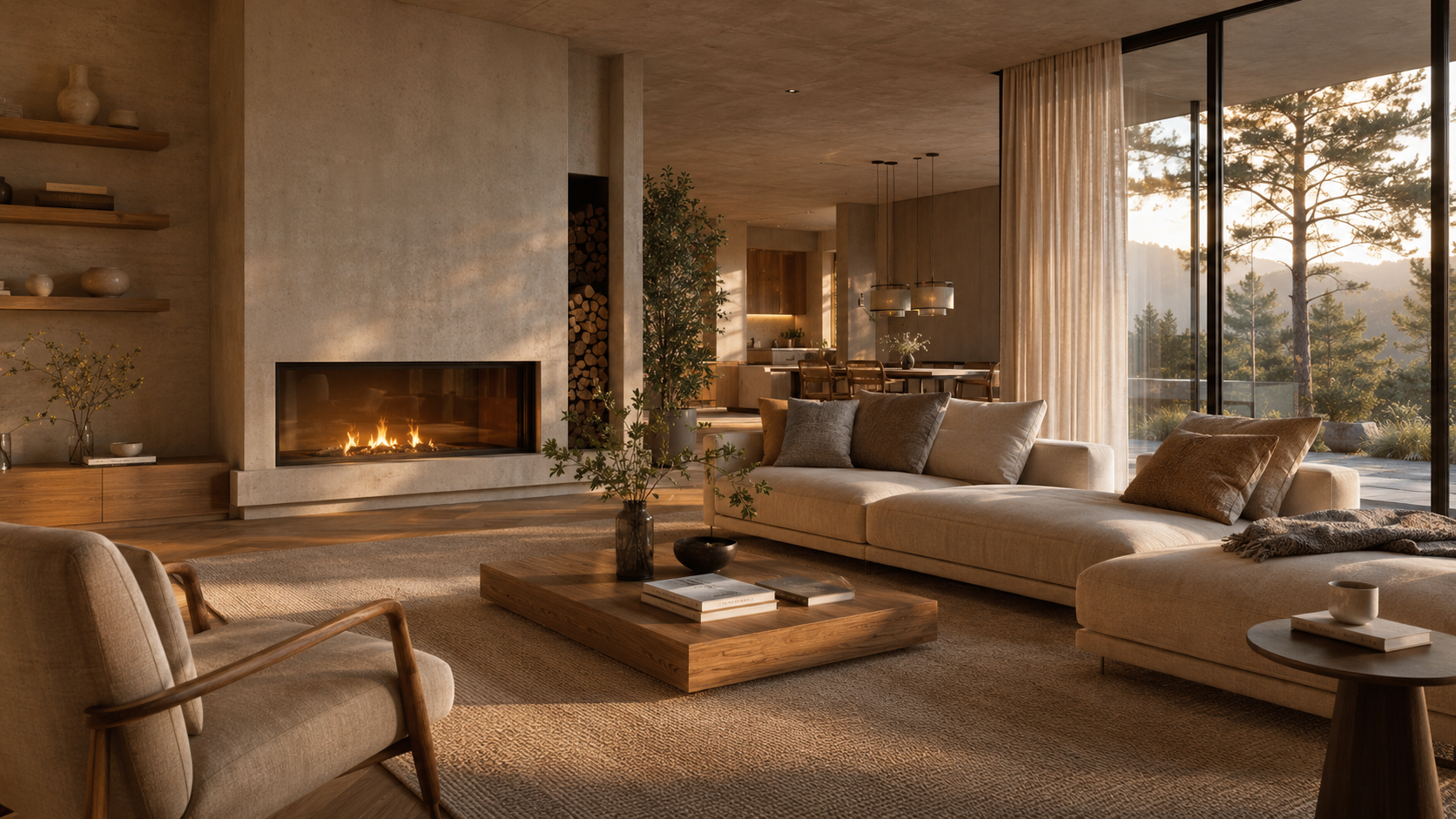 Modernes Wohnzimmer mit Kamin
